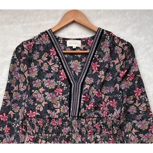 Melloday Long Sleeve Contrast Trim Printed Mini Dress in Tea Pink Floral, XS - Picture 3 of 10